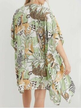Aerie Tropical Animal Print Kimono Beach Cover Up